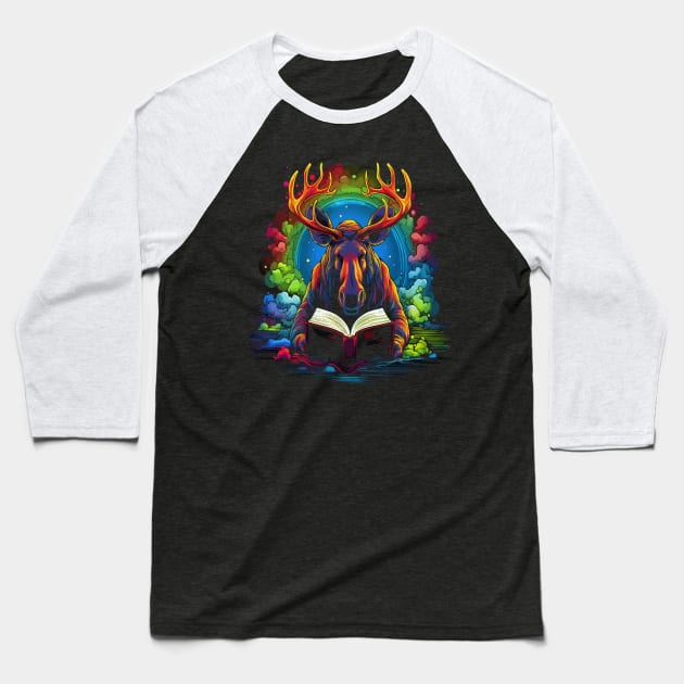 Moose Reads Book Baseball T-Shirt by JH Mart